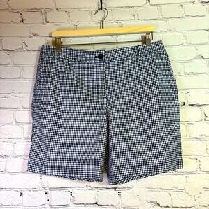 NWT Talbots Relaxed Chino Navy & White Gingham Checked Shorts 7” Size 10 MM0755
